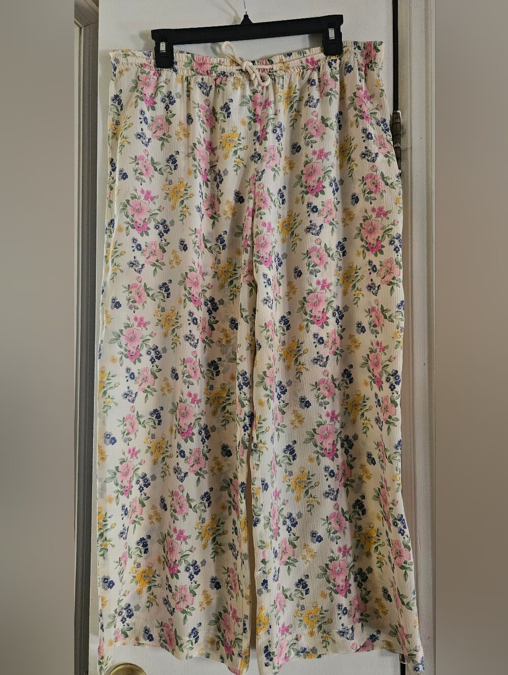 Vittadini Sport 100% Silk Floral Wide Leg Pants Size L